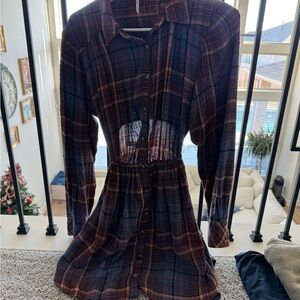 Free People Plaid Button-Up Dress